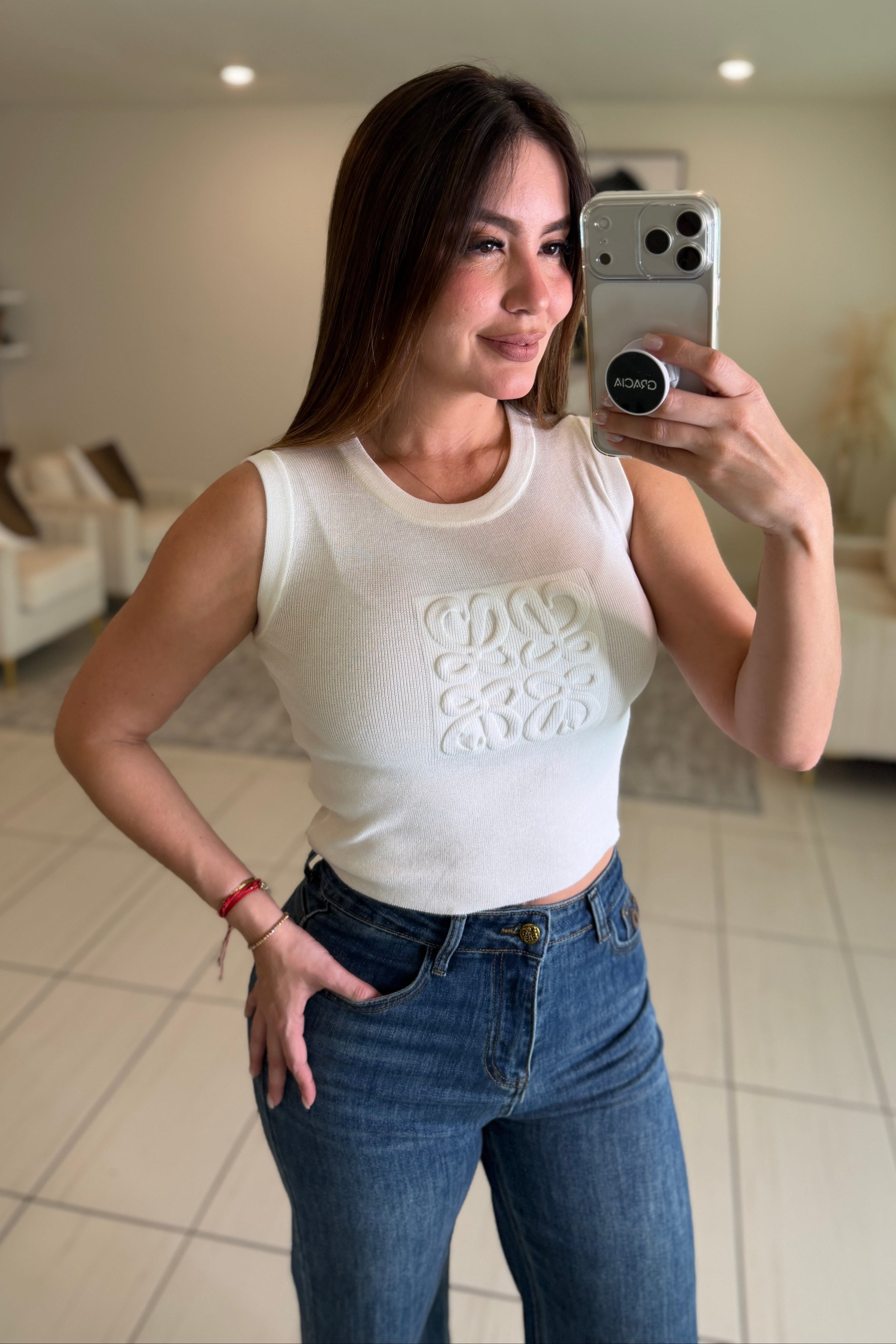 Iconic Knit White Tank Top