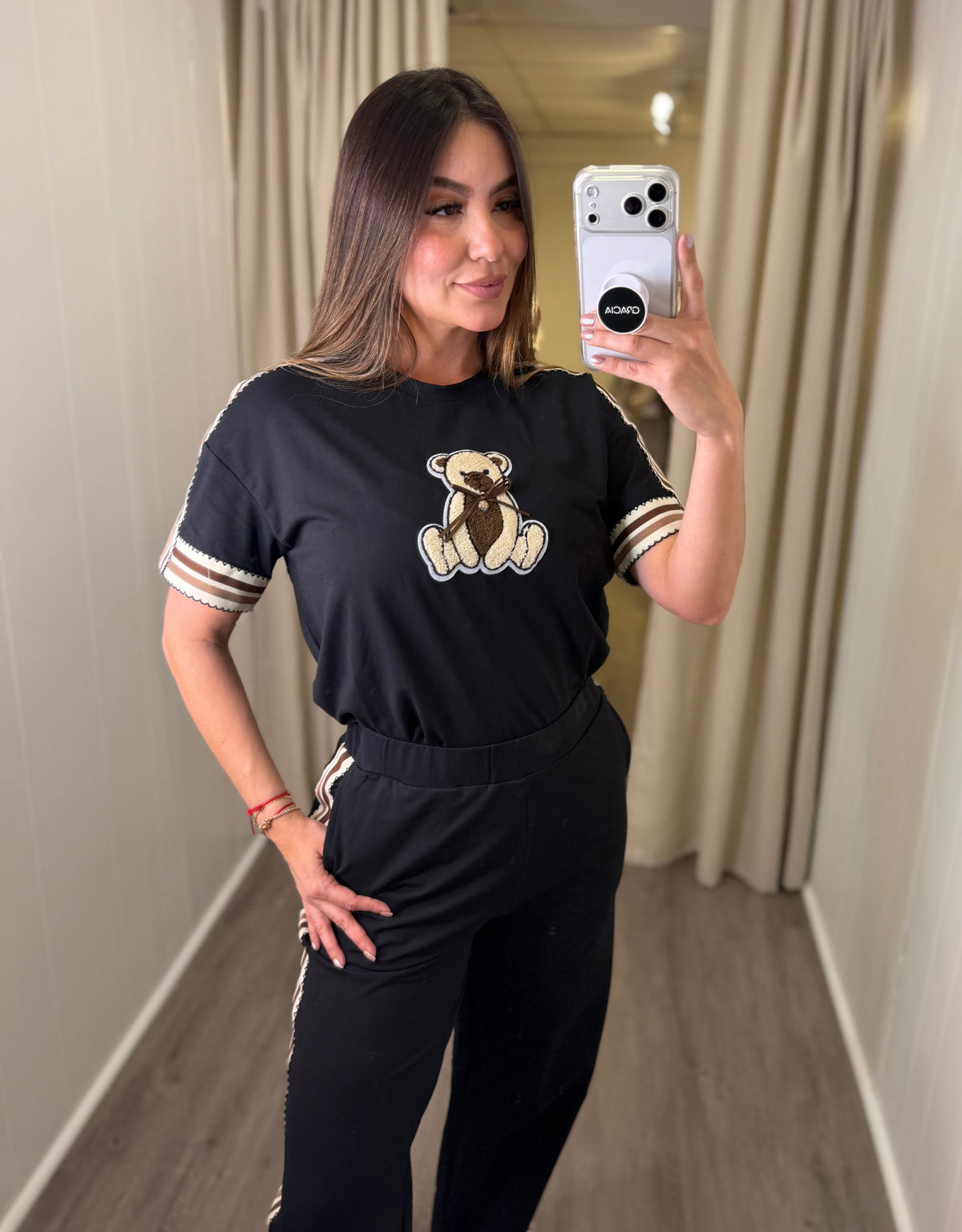 Teddy Stripe Black Pant Set