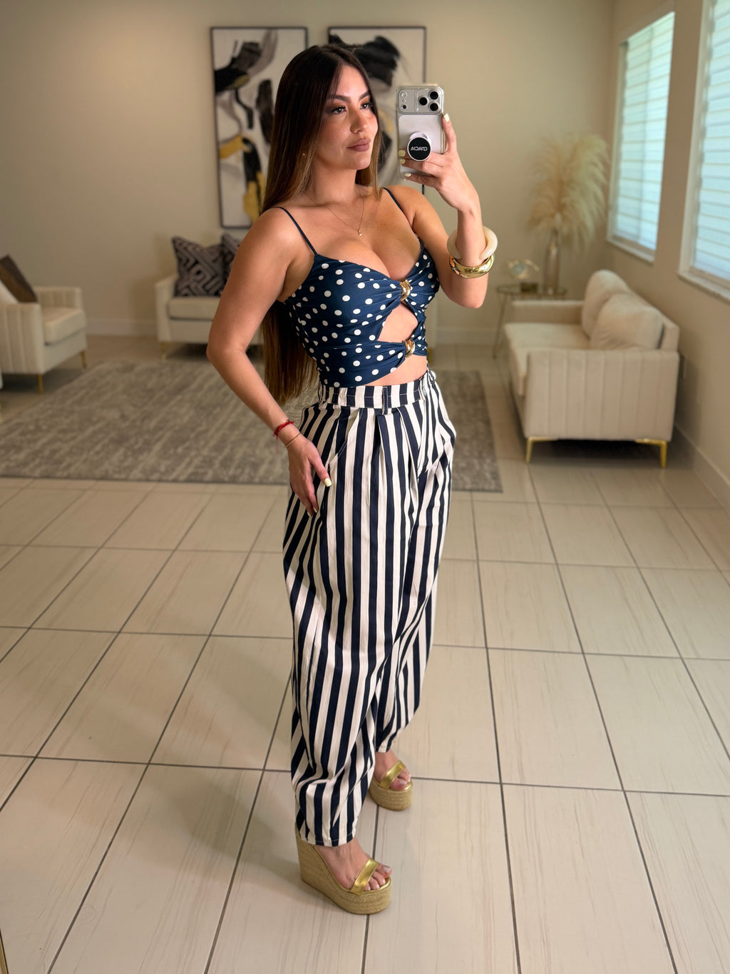 Blush Dots Navy Blue Top