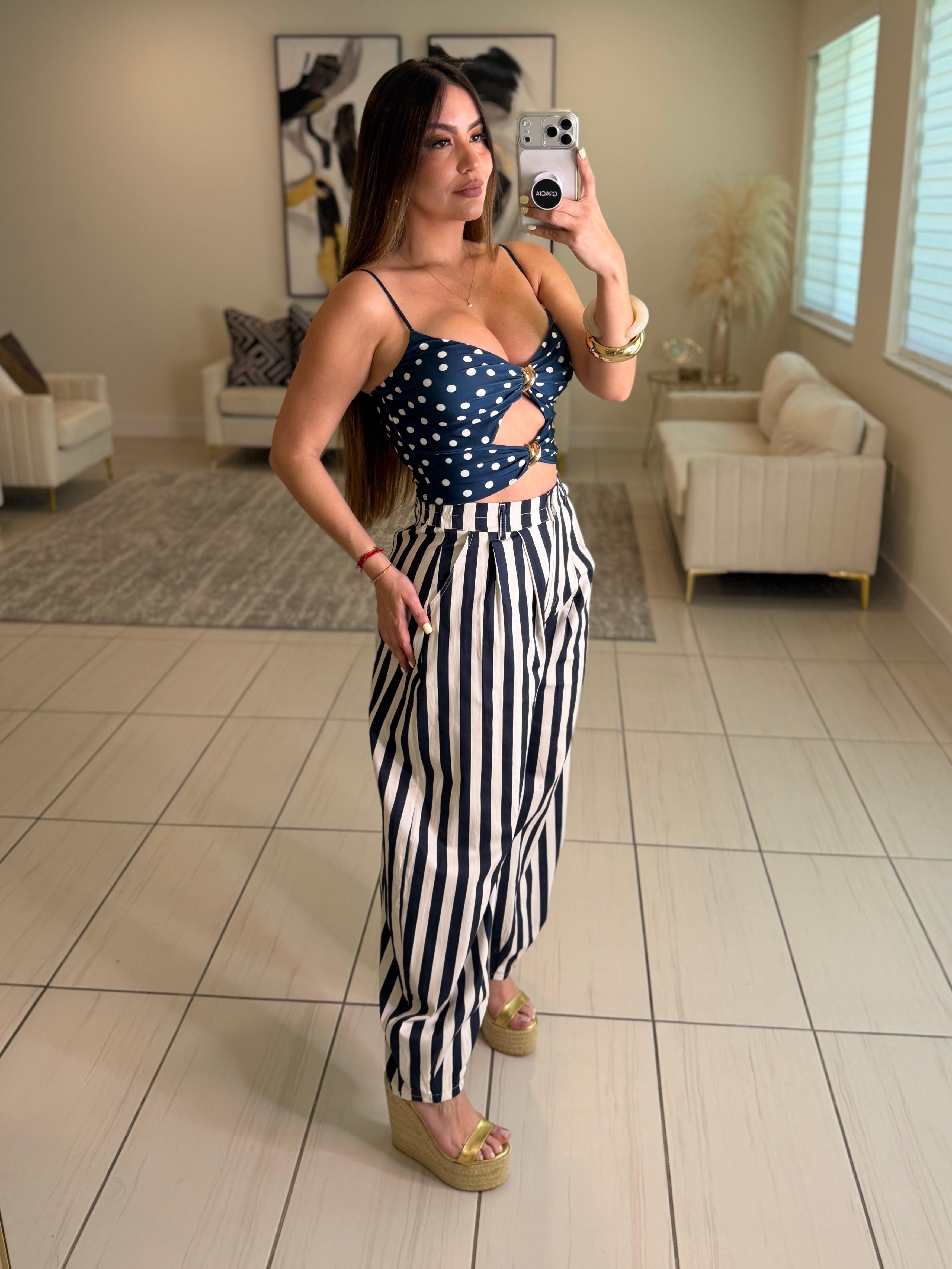Blush Dots Navy Blue Top