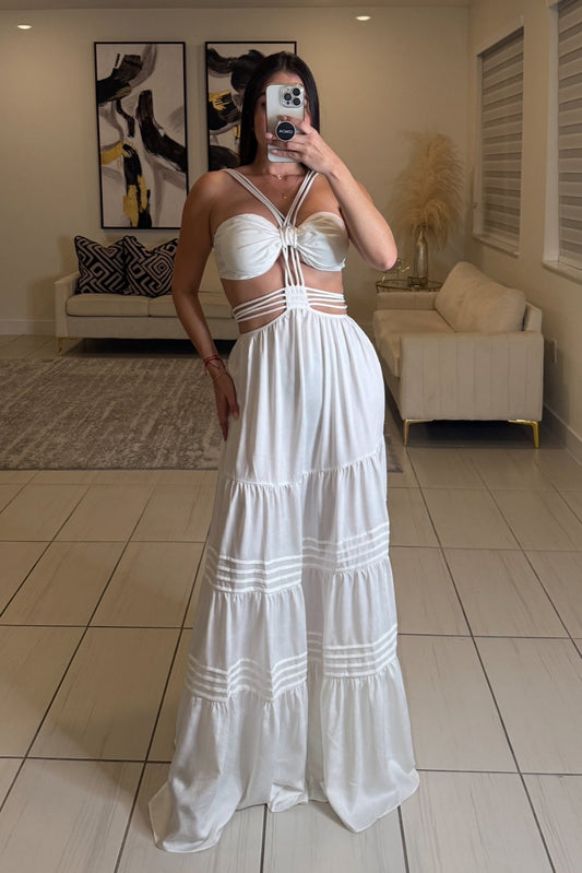 Riviera Flame White Maxi Dress