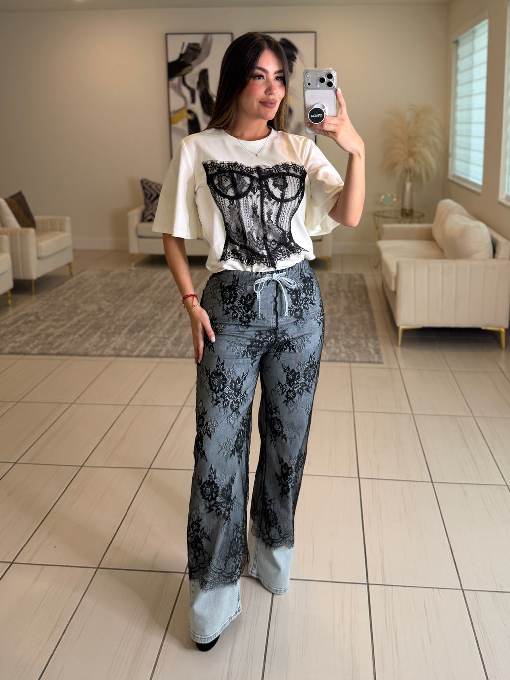 Dangerous Muse Lace Denim Pants