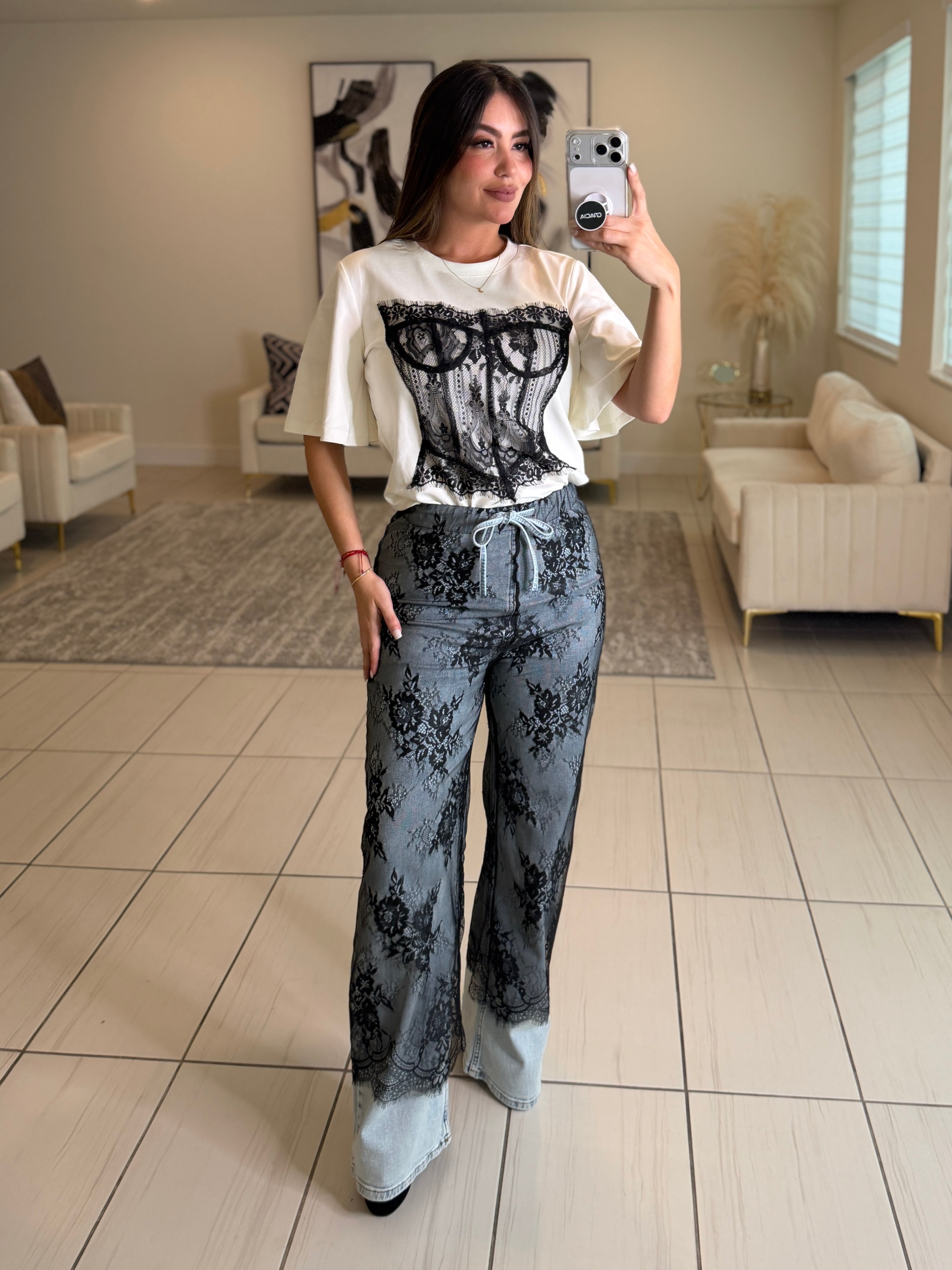 Dangerous Muse Lace Denim Pants
