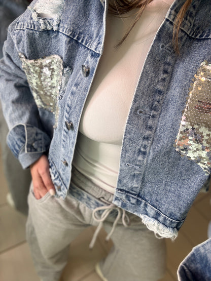 Radiance Silver Sequin Denim Jacket