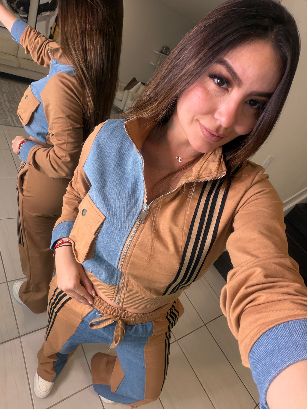 Divine Mocha and Denim Contrast Pant Set