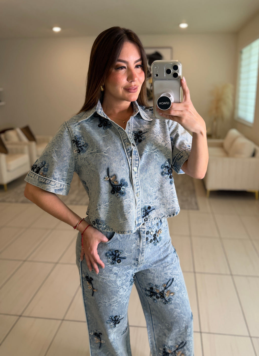 Perfect Details Denim Pant Set