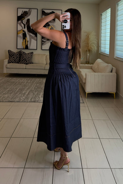 Enchanted Veil Denim Midi Dress