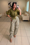 Italian Stripes Green Barrel Pants