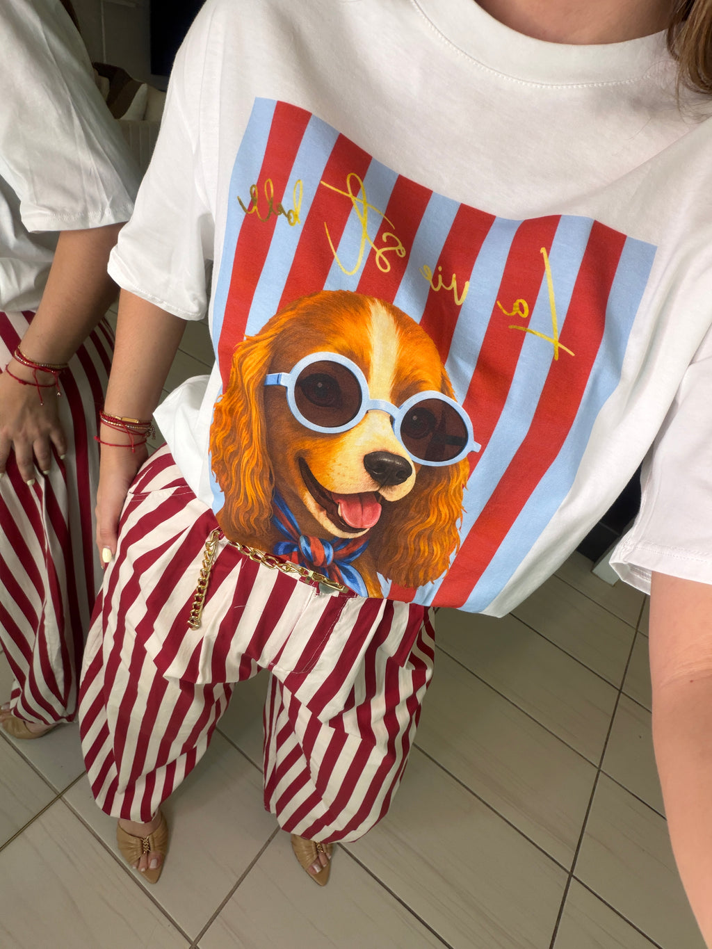 Iconic Puppy Stripes White Tshirt