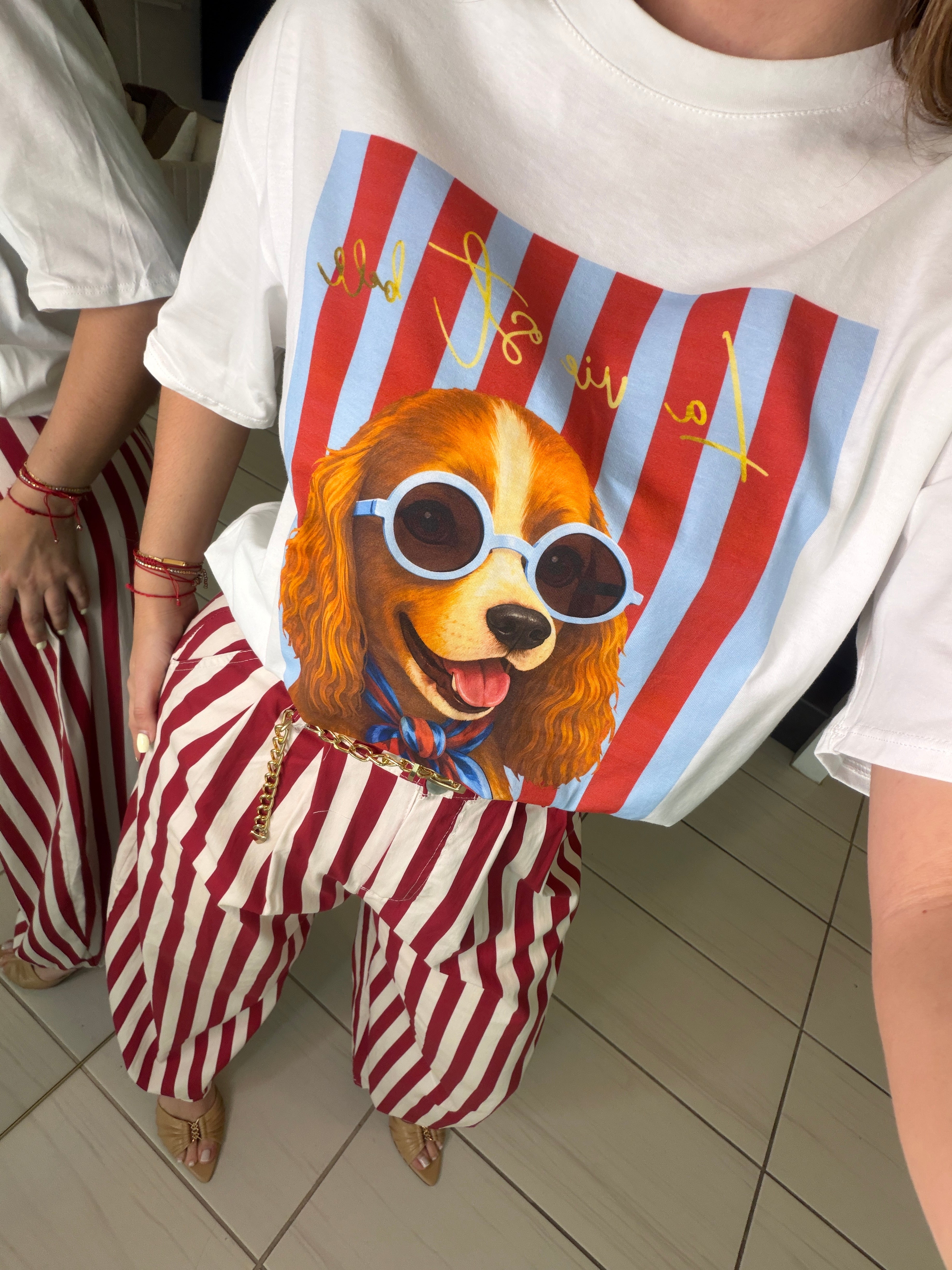 Iconic Puppy Stripes White Tshirt