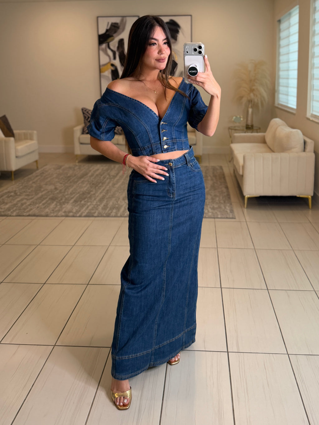 Gonna Scampanata in Denim Skirt Set