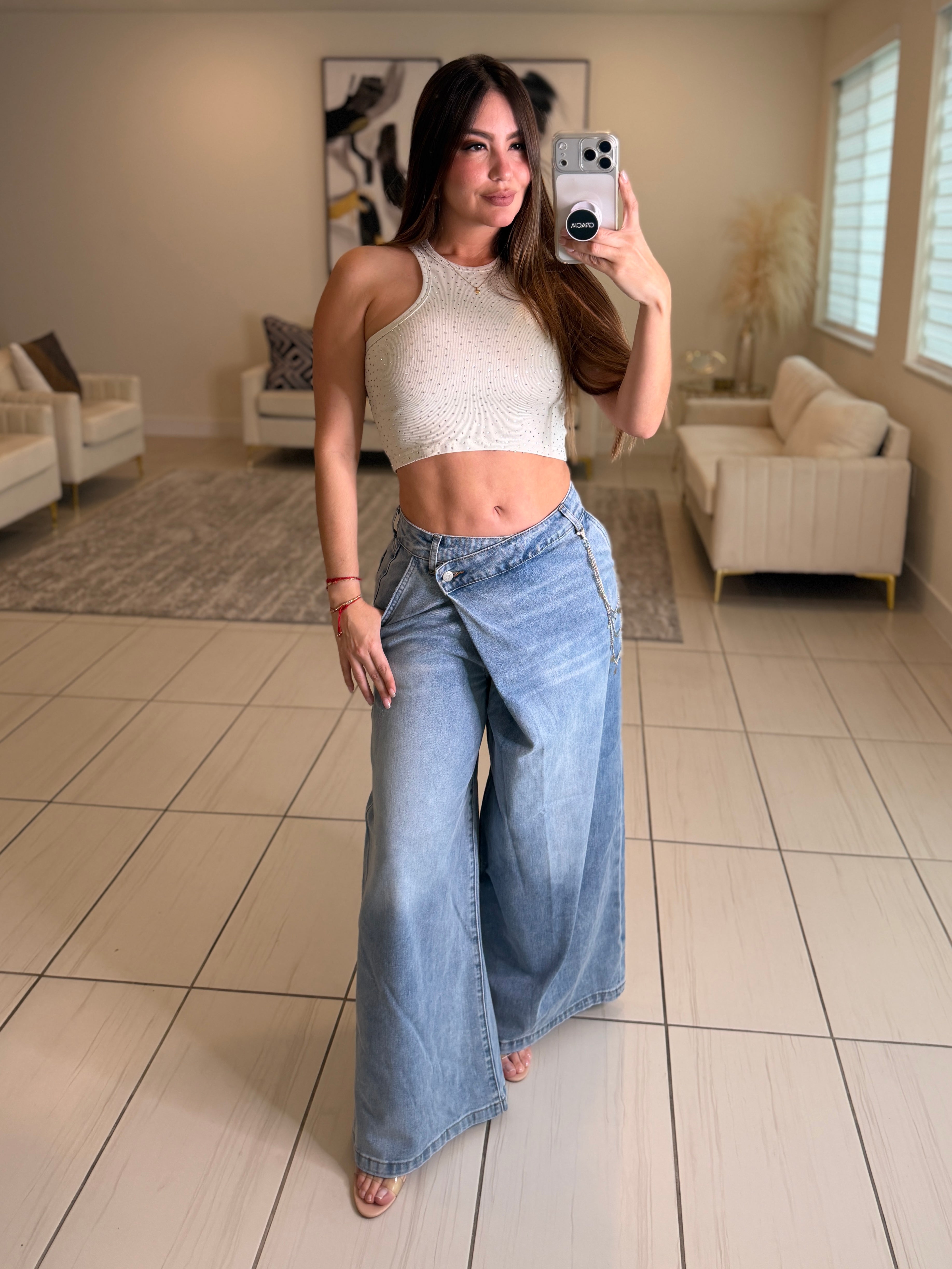 Glow Up Rhinestones Gray Tank Top