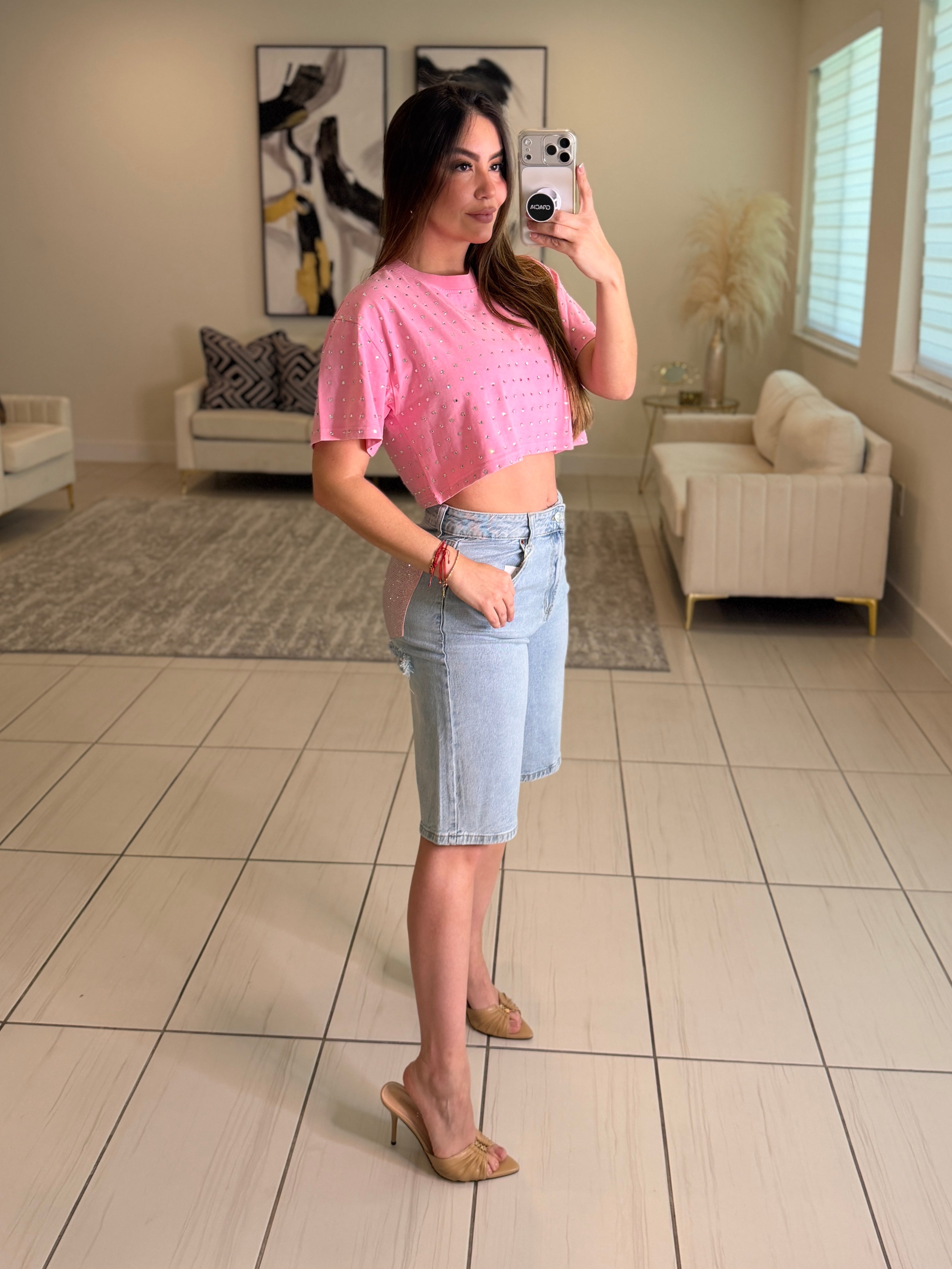 Glow Up Rhinestones Pink Top