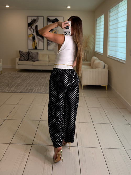 Polka Dots Black Barrel Pants