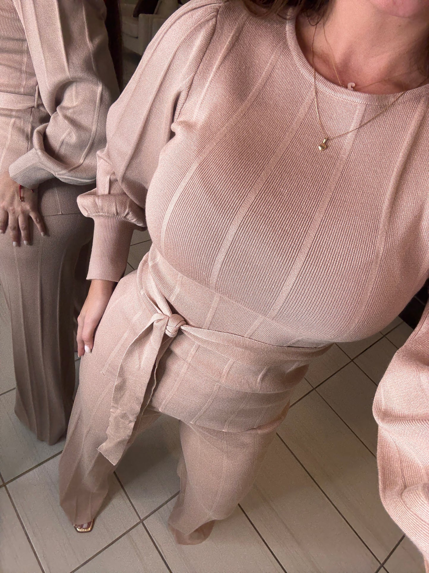 Checkmate Knit Beige Pant Set