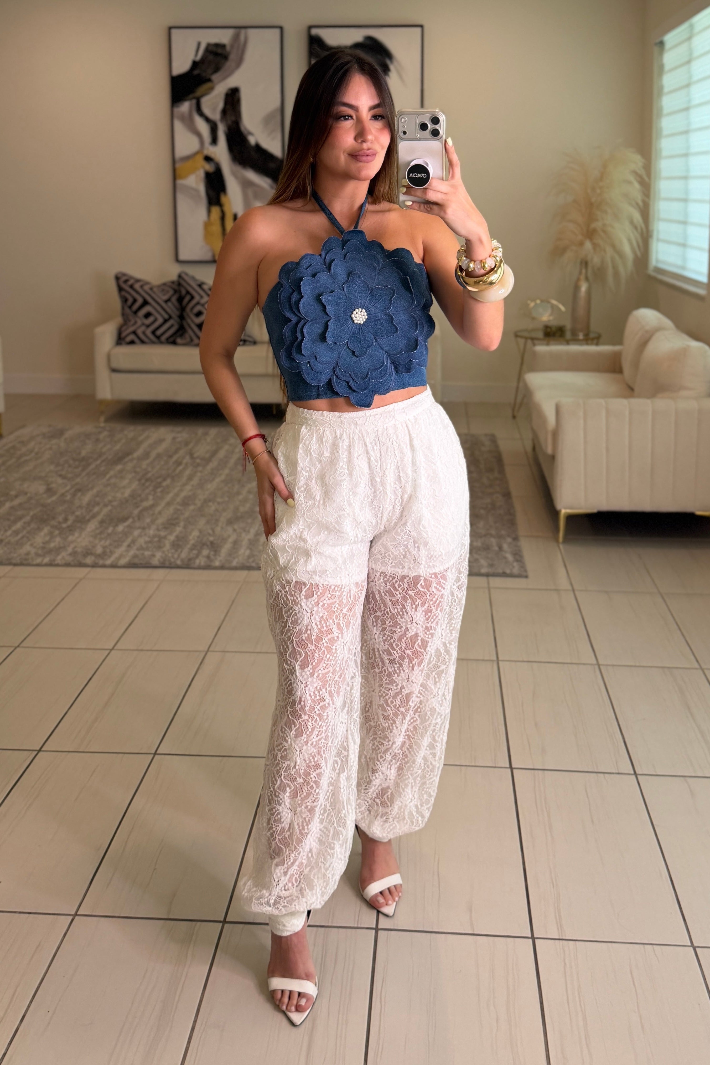 Sweet Lace White Balloon Pants