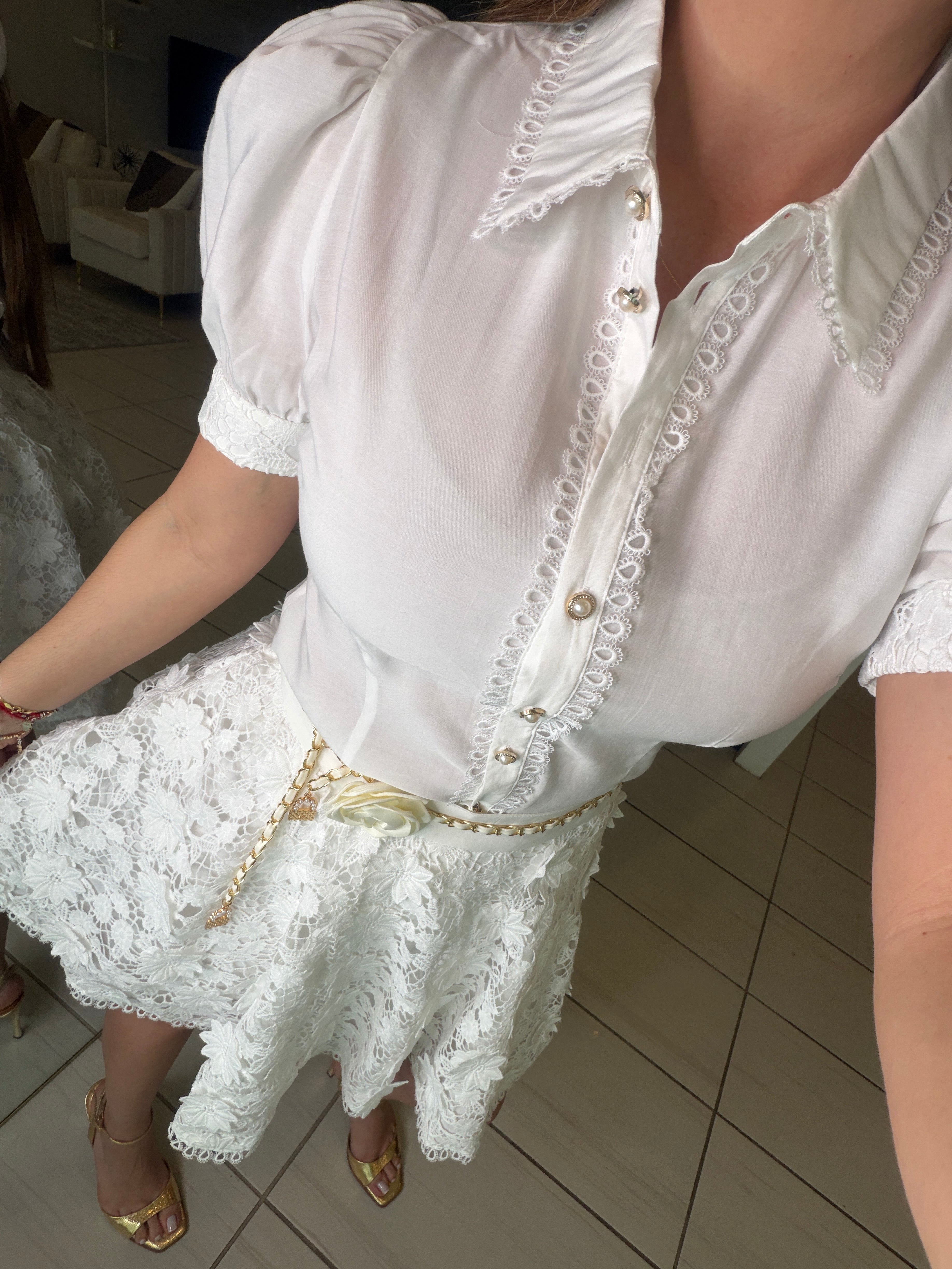 Blossom Crochet White Skirt Set