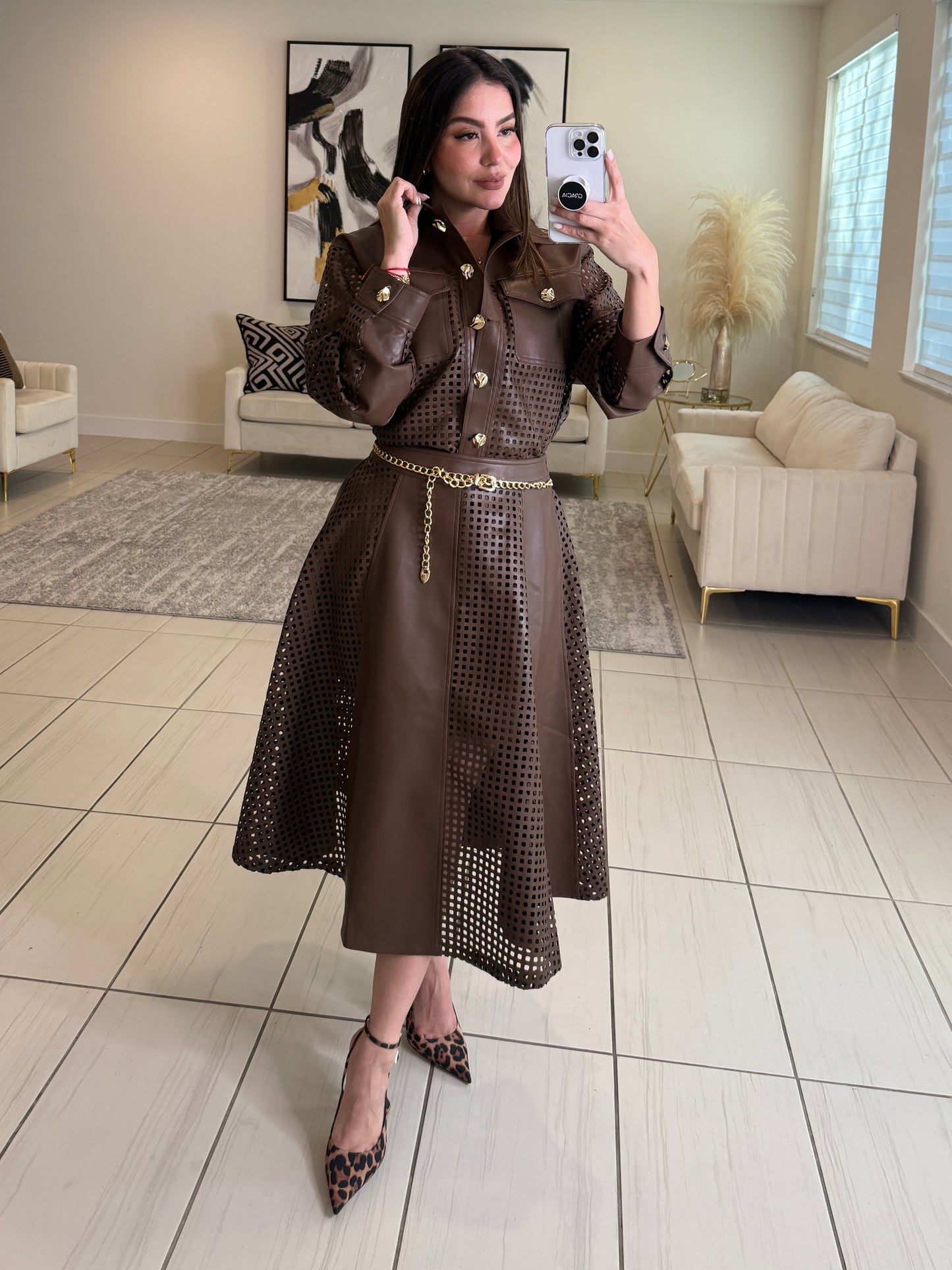 Luxe Regiment Faux  Brown Skirt Set