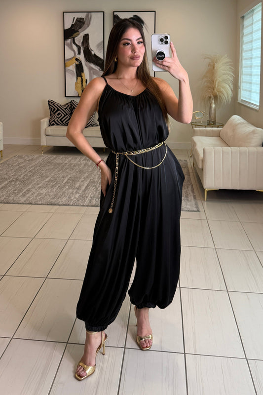 Effortless Essence Ruched Black Jumpsuit