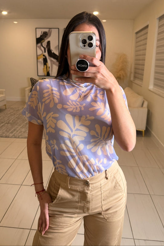 Mirage Blue Mesh Printed Top