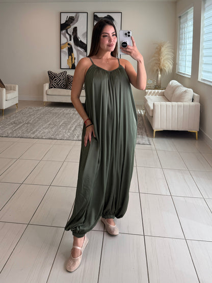 Effortless Essence Ruched Green Jumpsuit