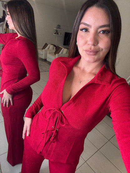Adorable Affair Red Pants Set