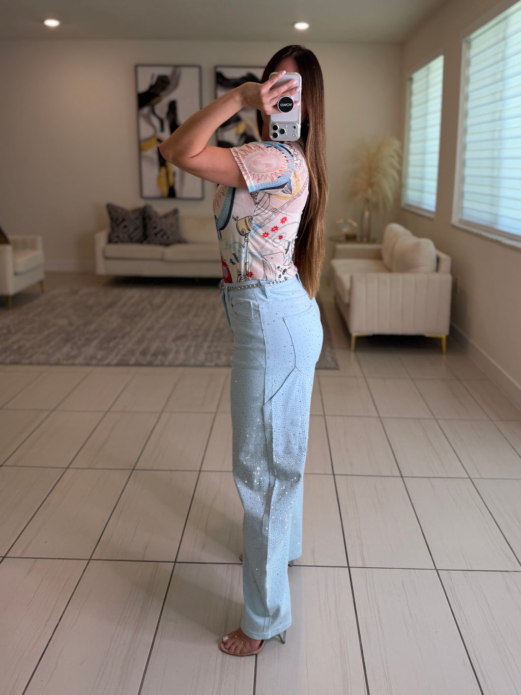 Cool Beige Mesh Printed Top
