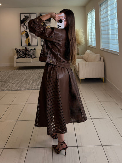 Luxe Regiment Faux  Brown Skirt Set