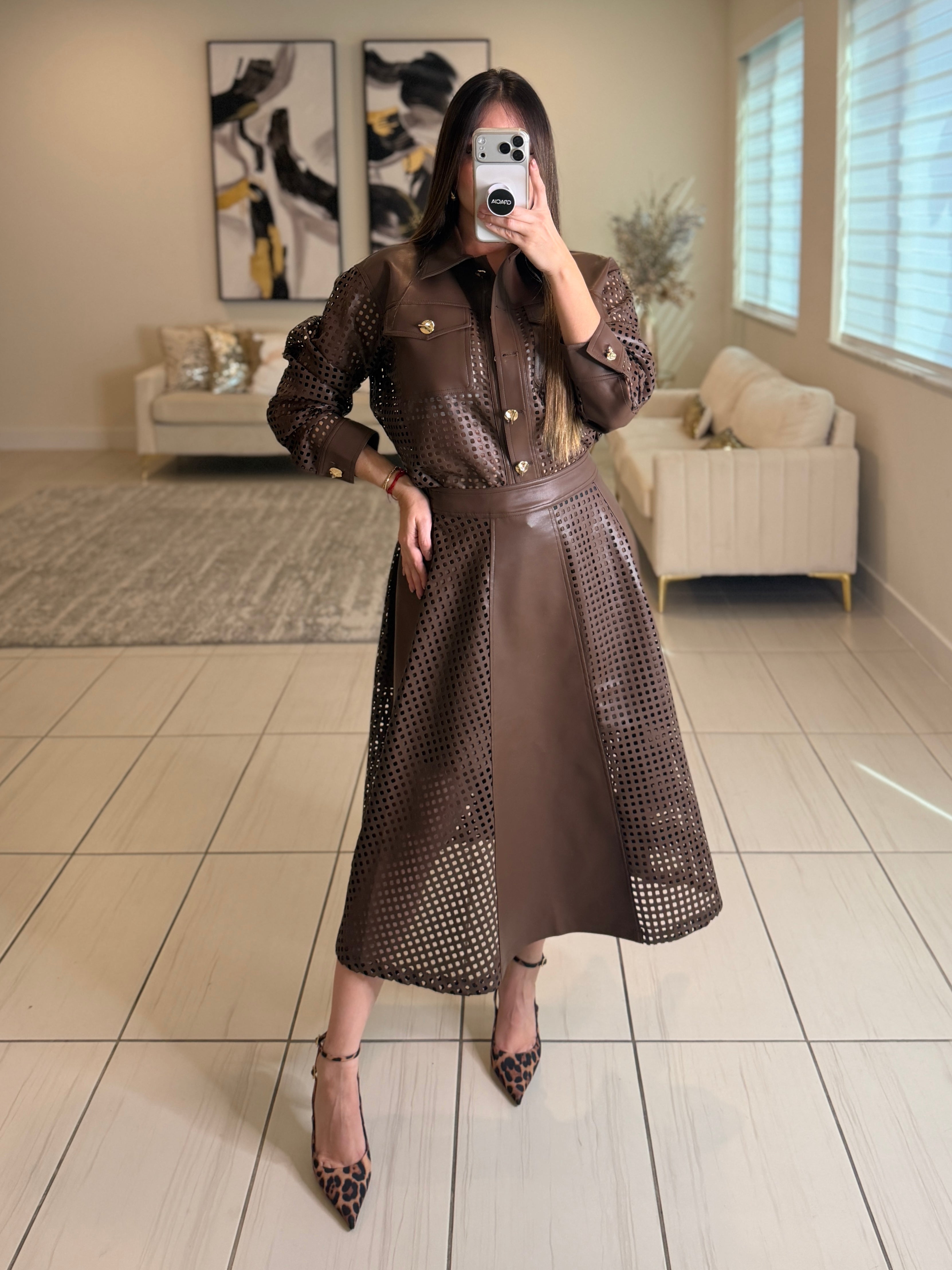 Luxe Faux Leather Brown Skirt Set