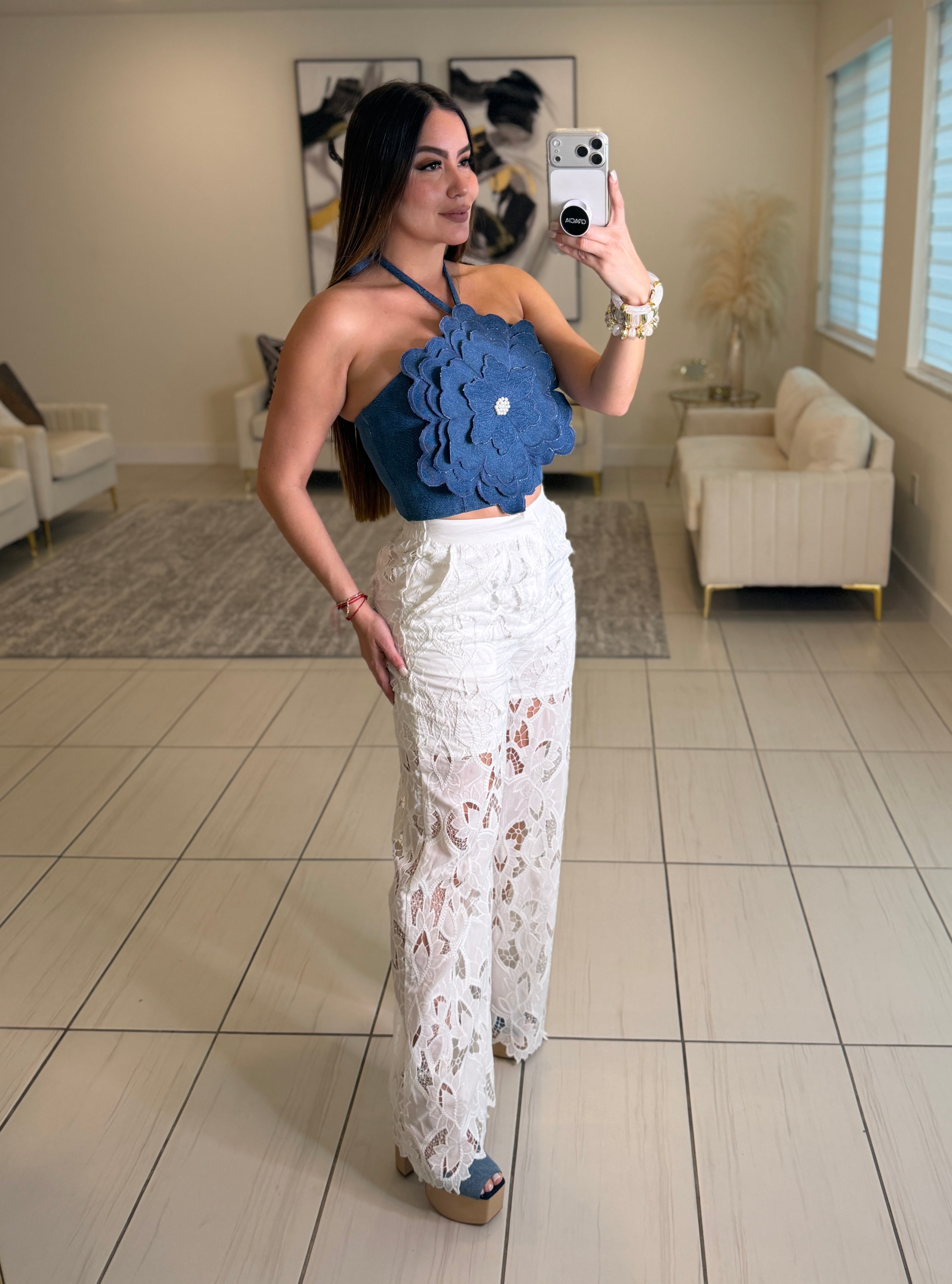 Solscite Petal Crochet White Pants