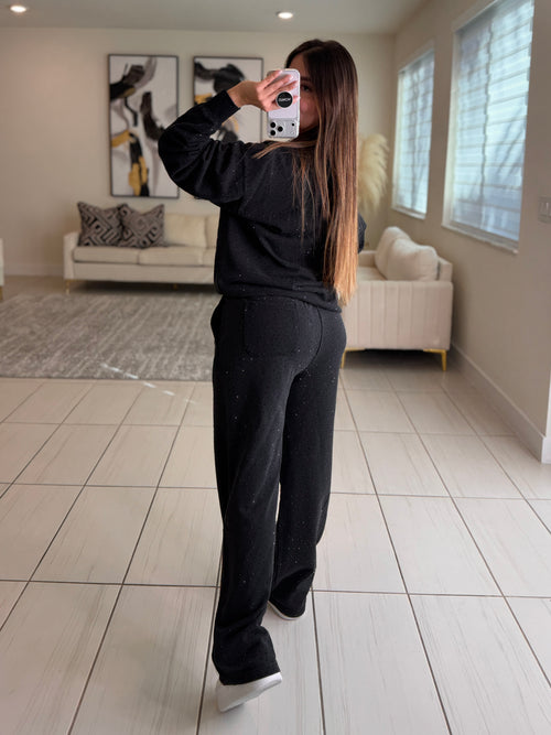 Soft Threat Rhinestone Black Pant Set