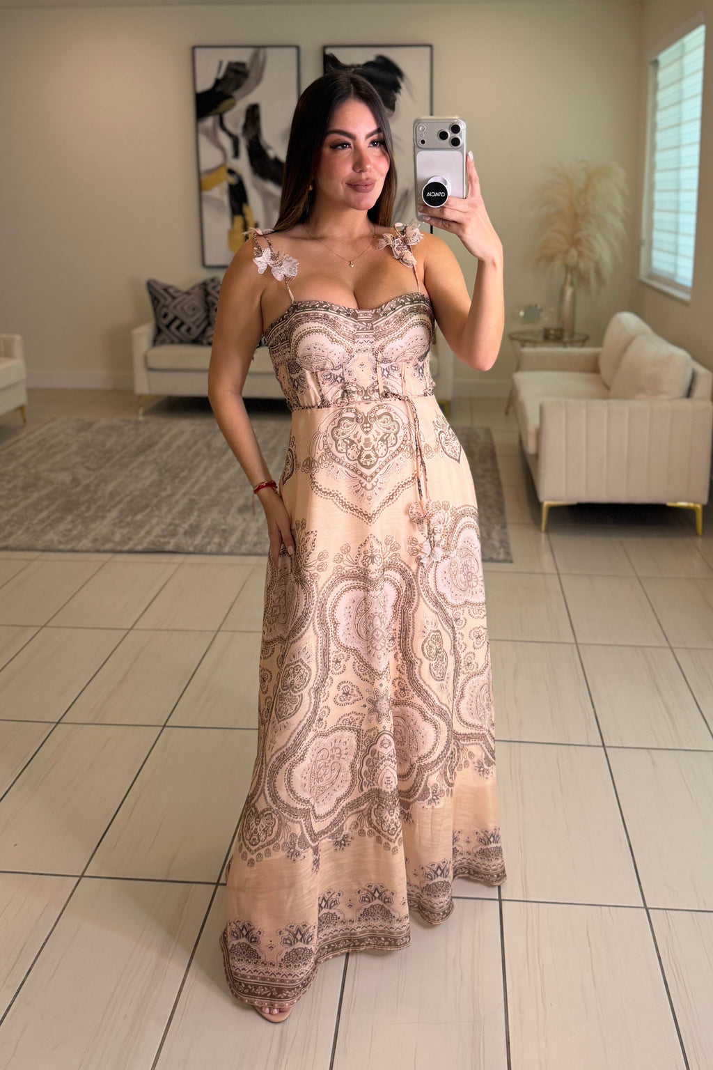 Marquise Abstract Beige Dress