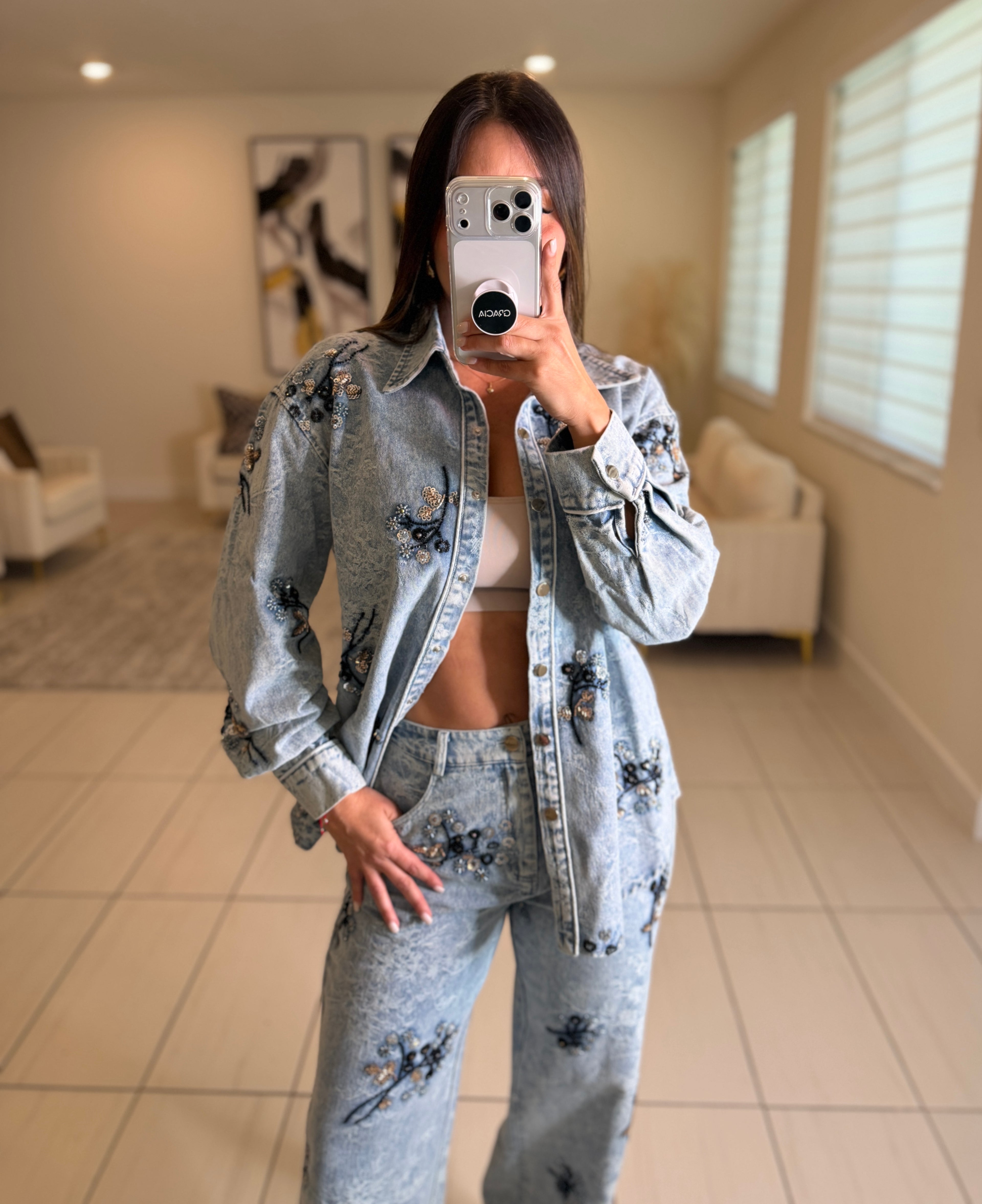 Perfect Details Denim Pant Set