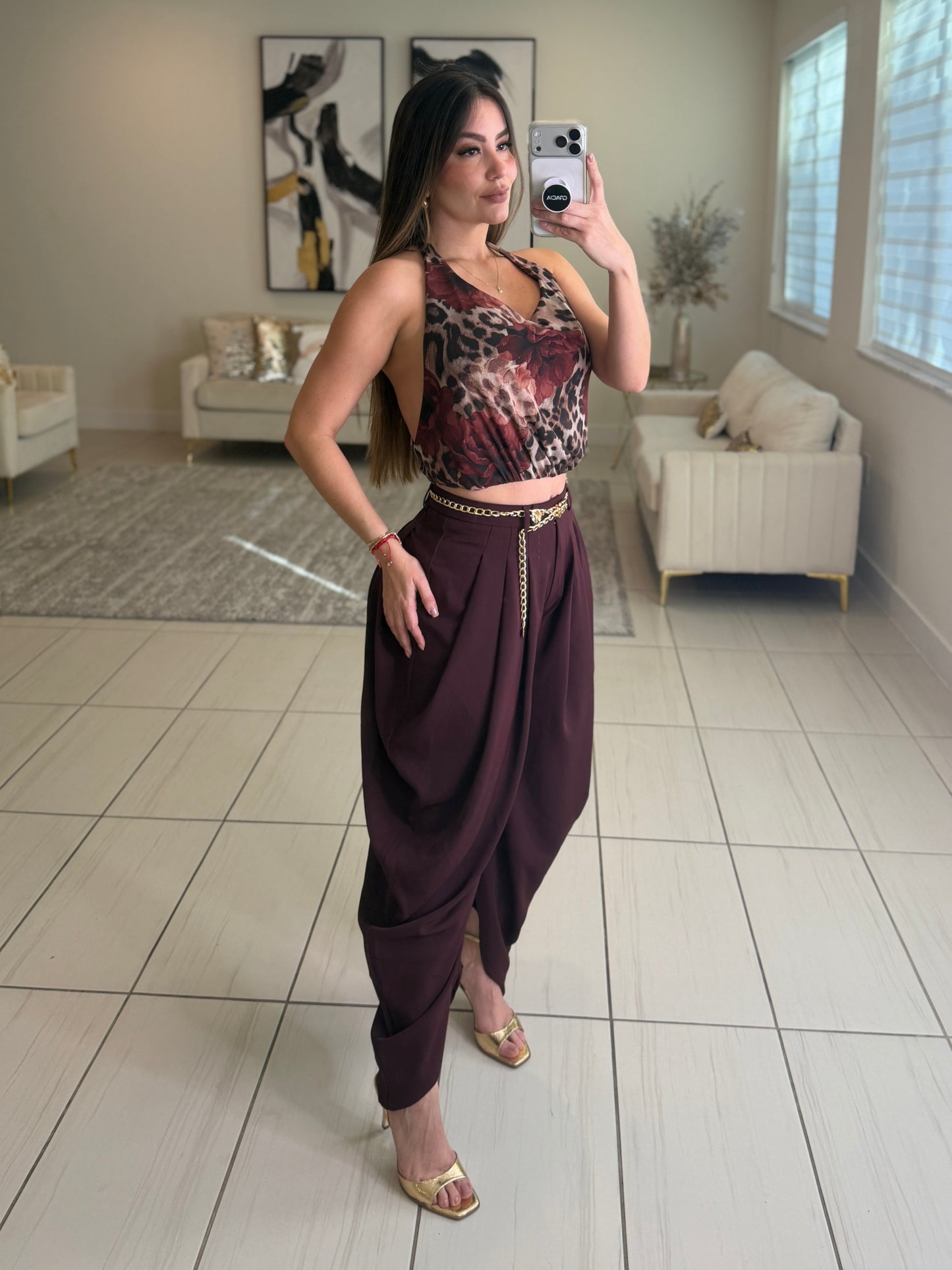 Mystic Rose Mesh Brown Top