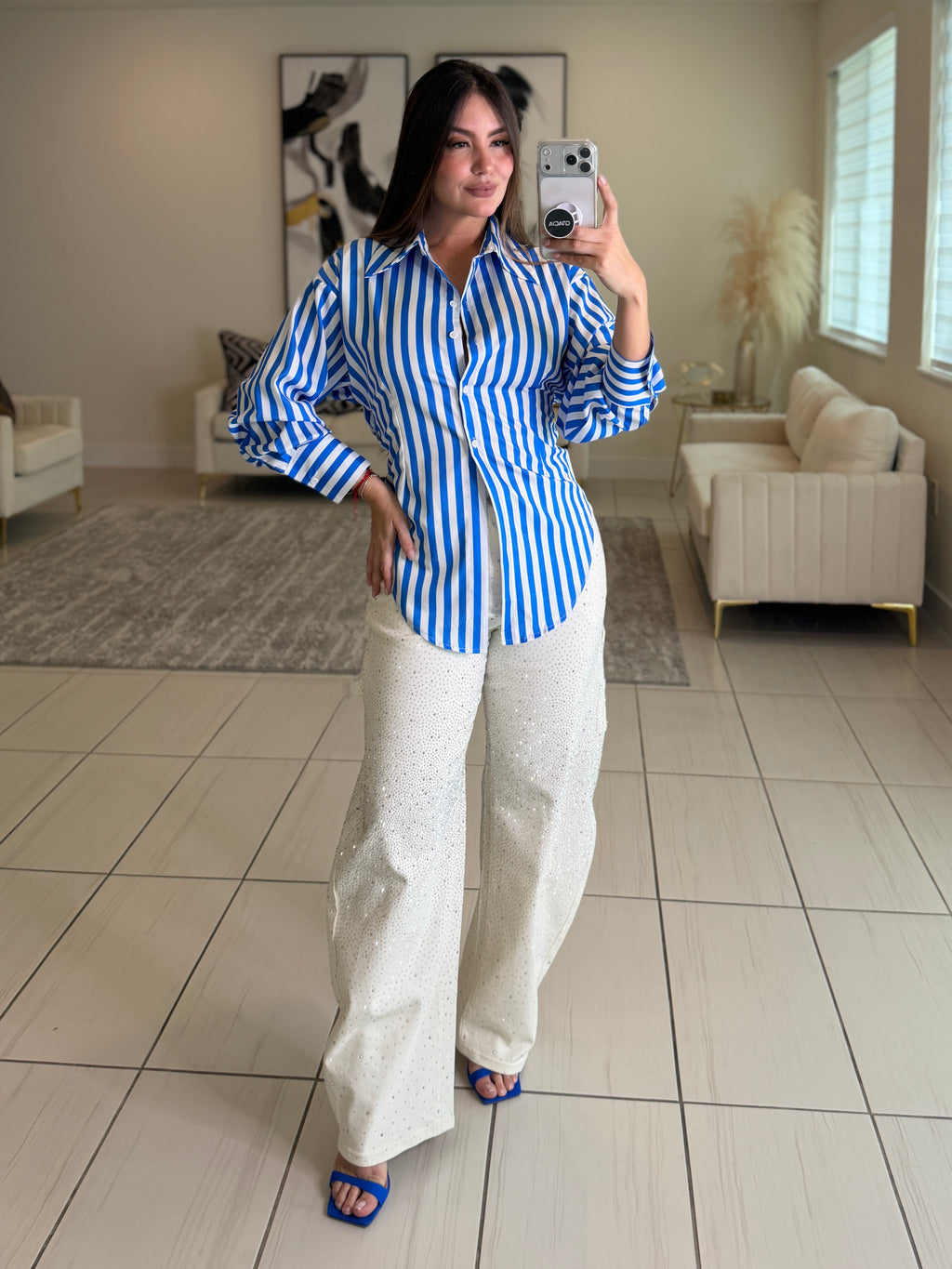 Divine Rhinestones Barrel White Pants