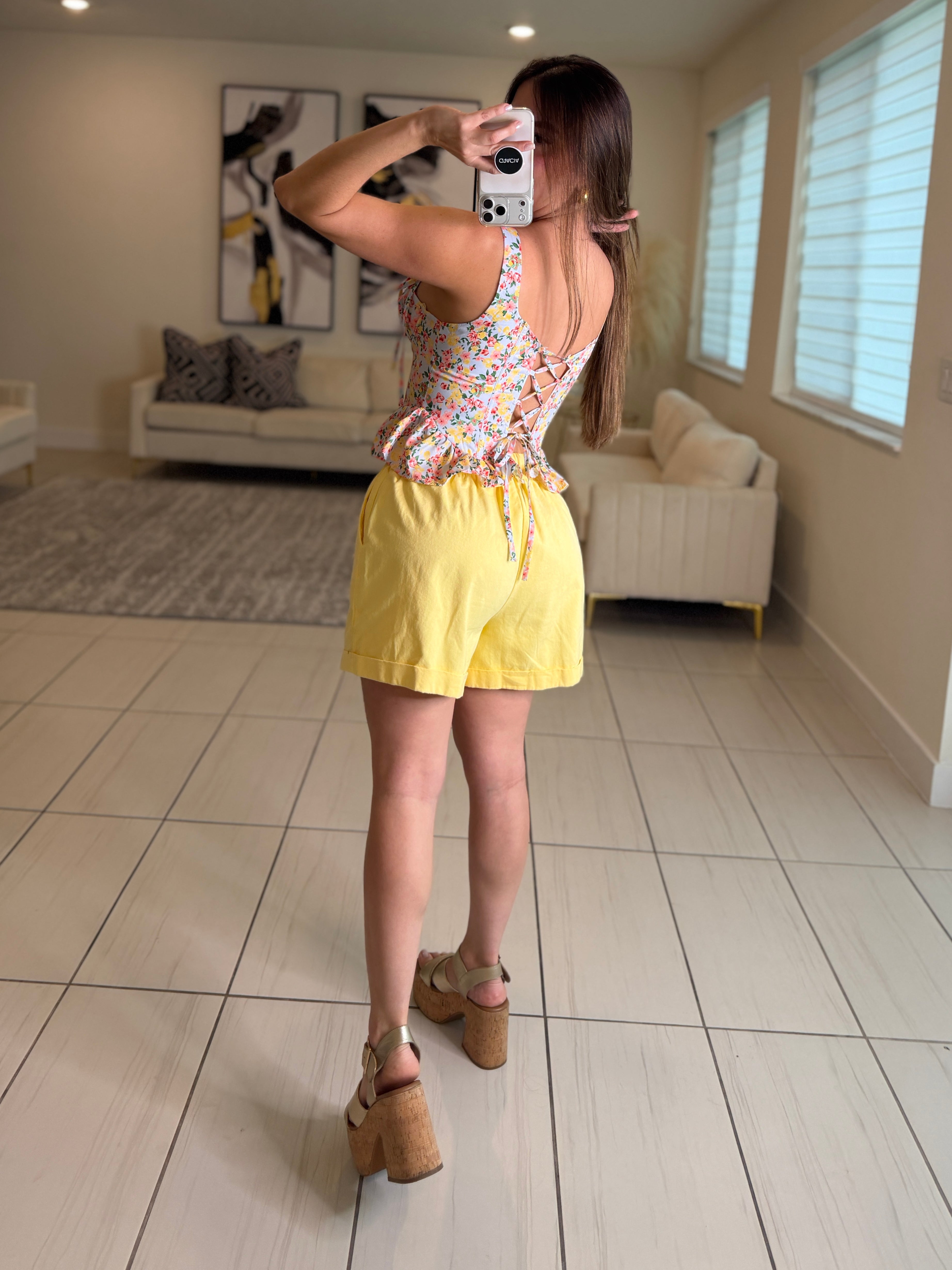 Flare Yellow Denim Short