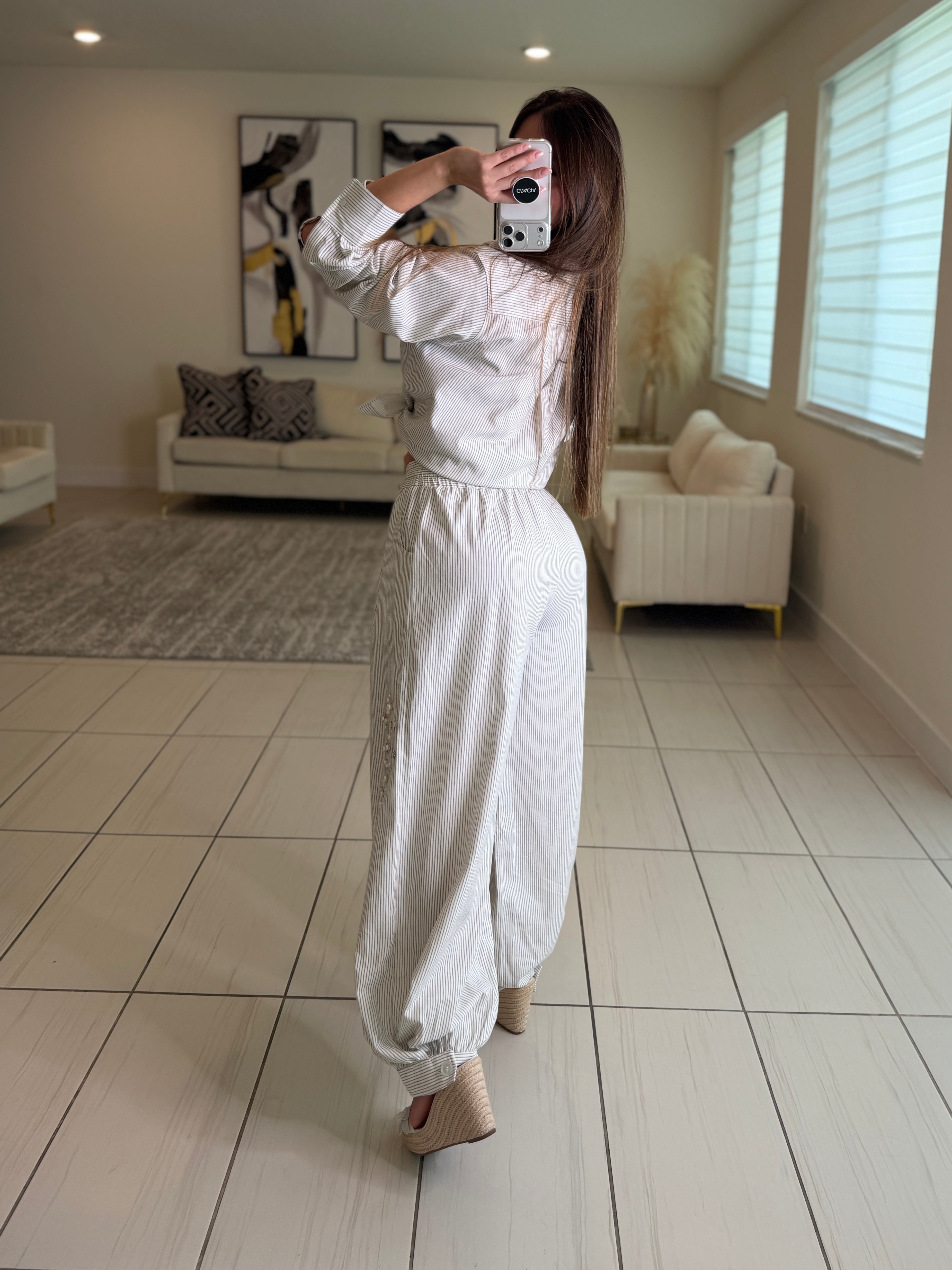 Opulent Stripes White Balloon Pant Set