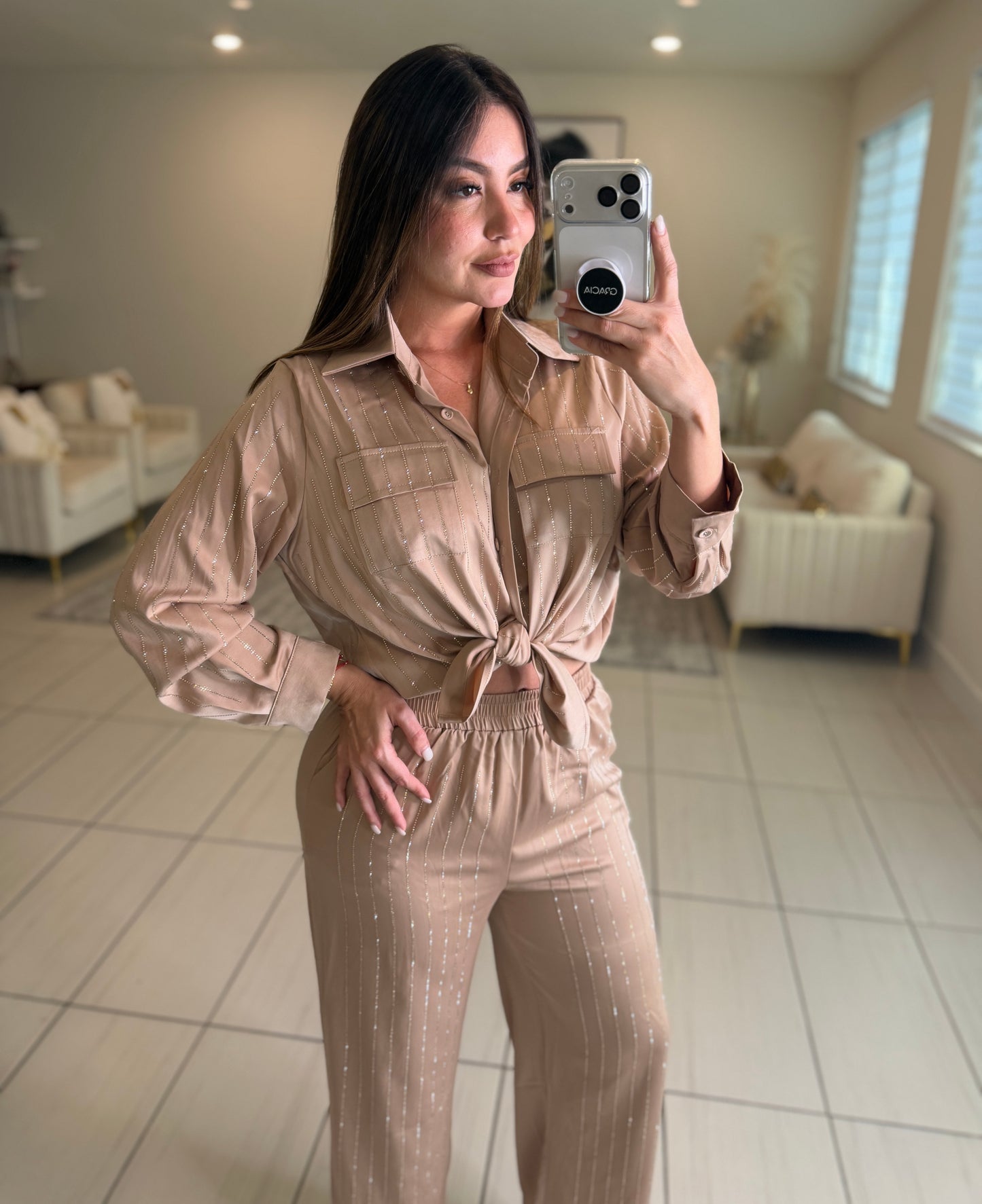 Royal Rhinestones Champagne Pant Set