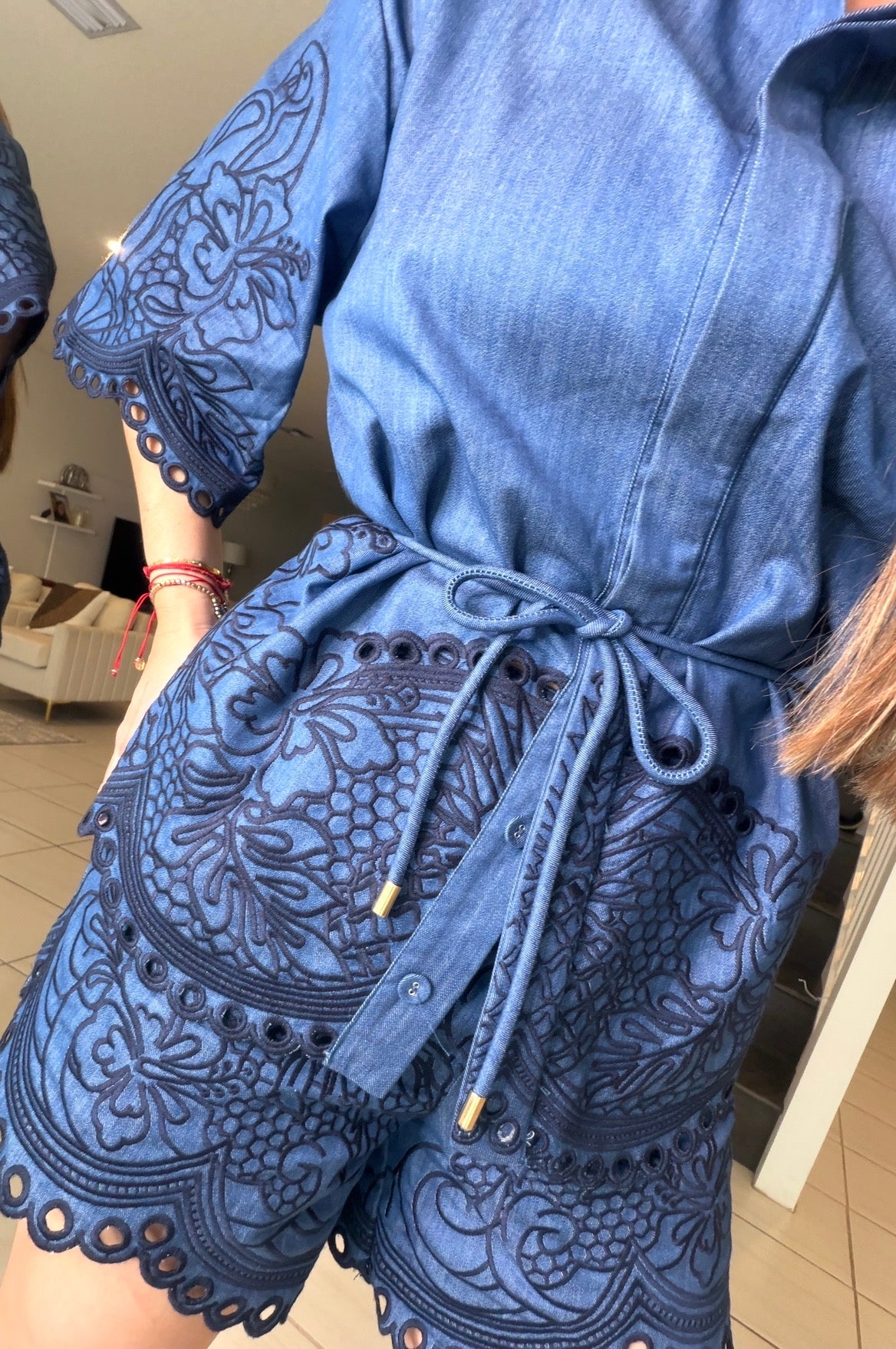 Paradise Embroidered Denim Short Set