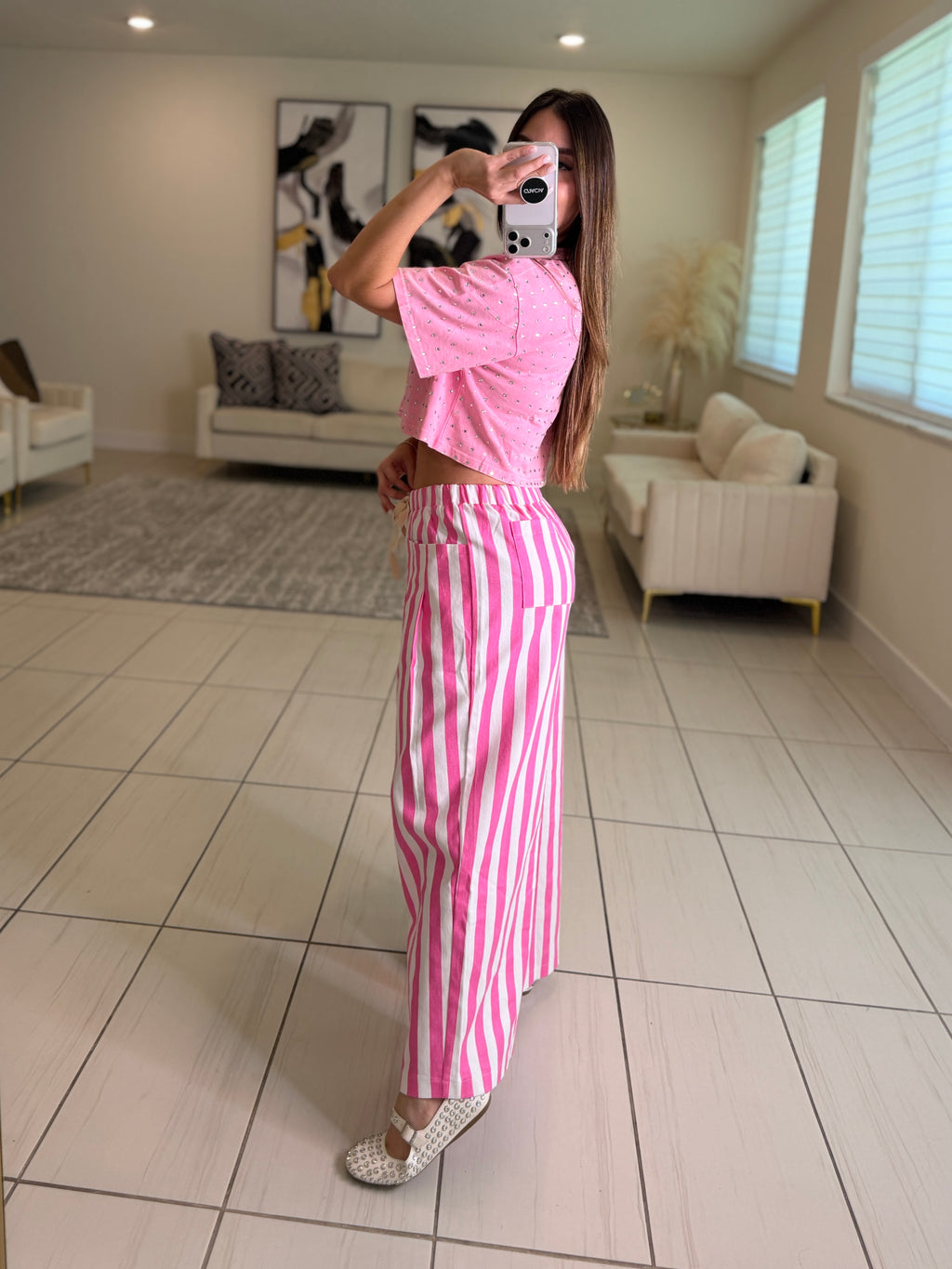 Glow Up Rhinestones Pink Top
