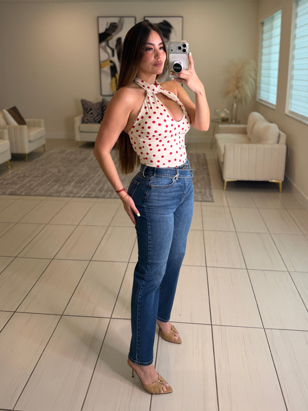 Cross Belt Straight Denim Pants