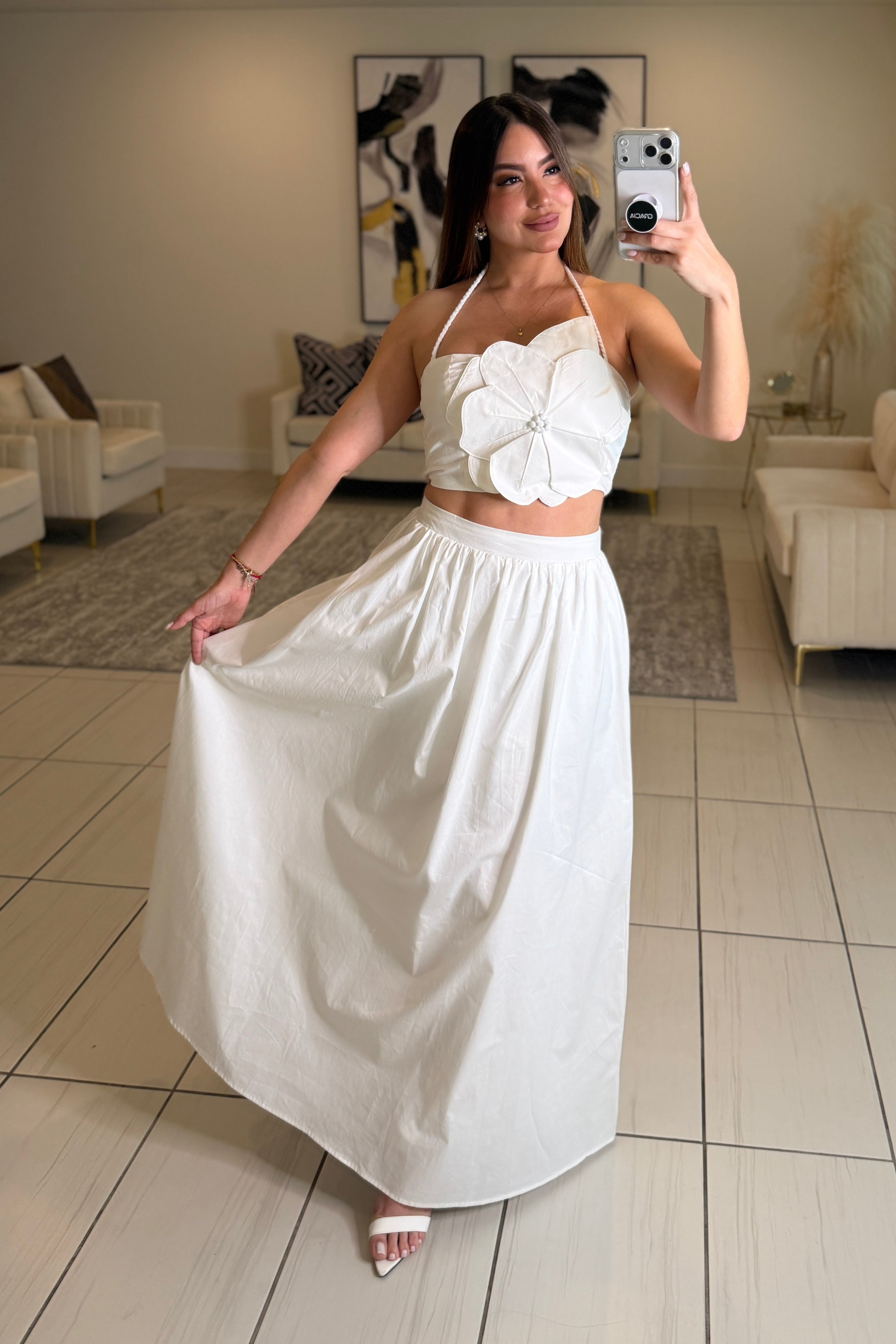 Delicate Essence Floral White Skirt Set