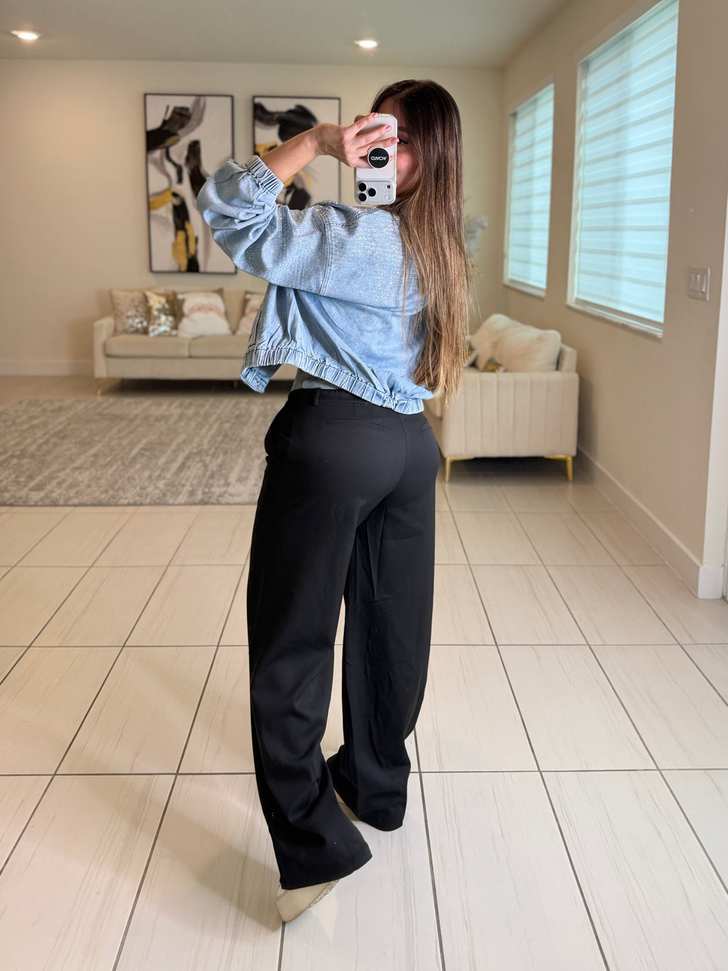 Iconic Contrast Black and Denim Pants