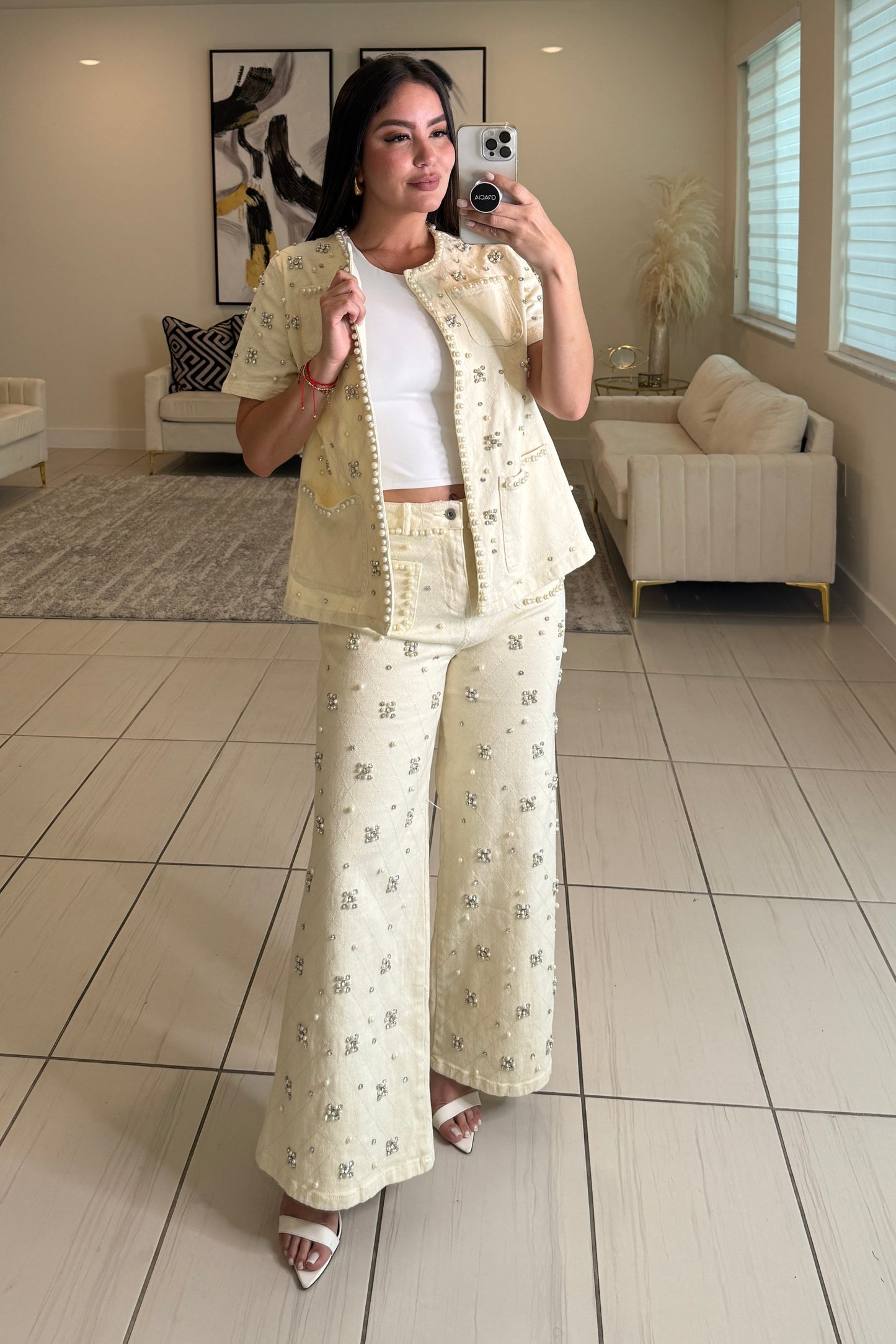 Luxe Stitch Beige Denim Set