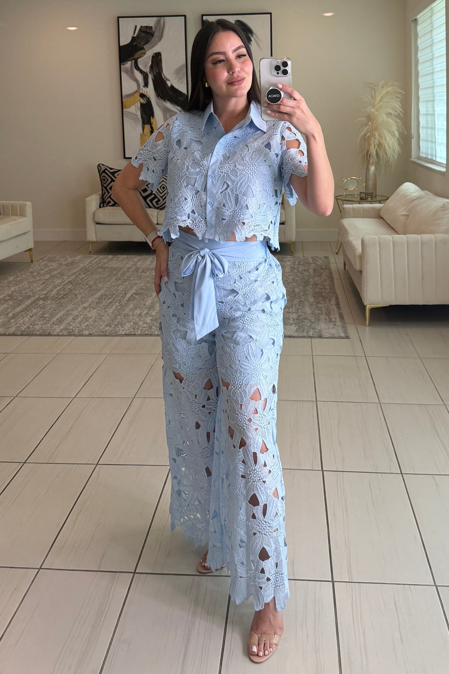 Bloom Crochet Blue Pant Set