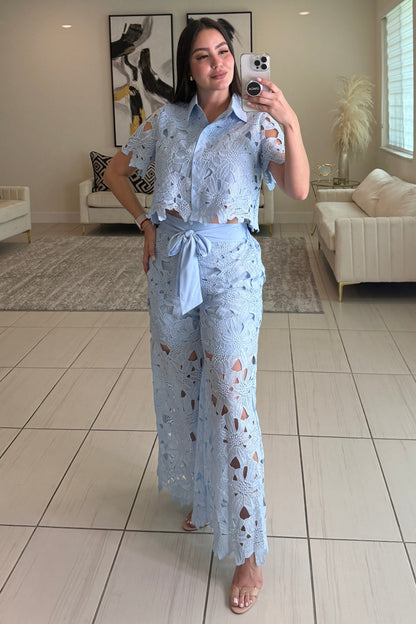 Bloom Crochet Blue Pant Set