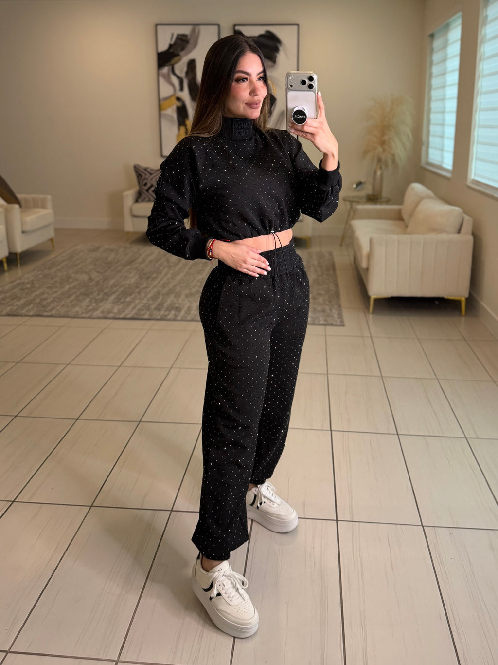 Midnight Rhinestone Black Pants Set
