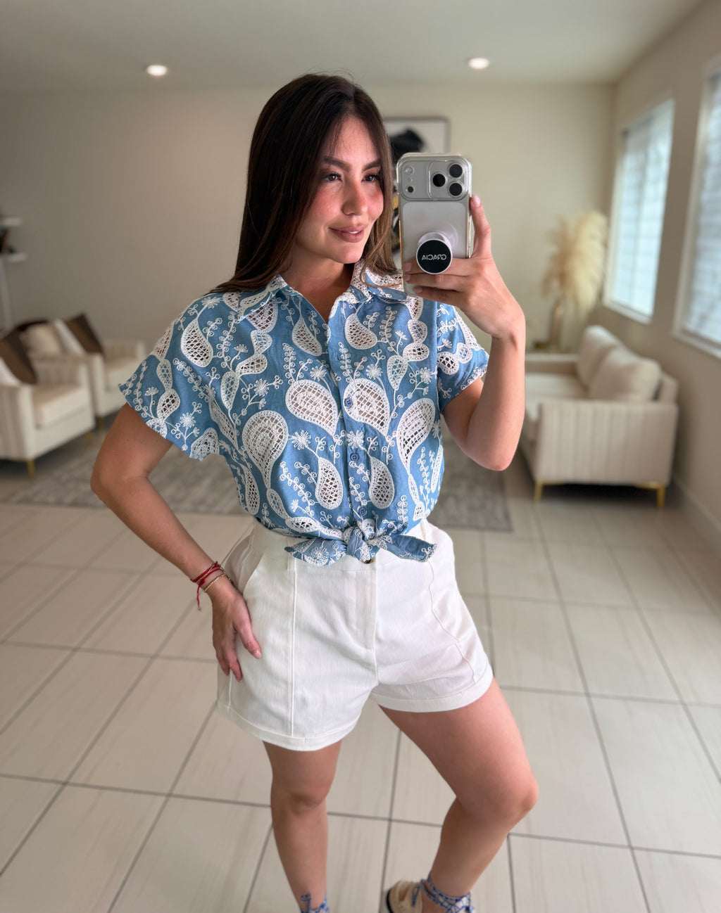 Regal Charm Eyelet Denim Top