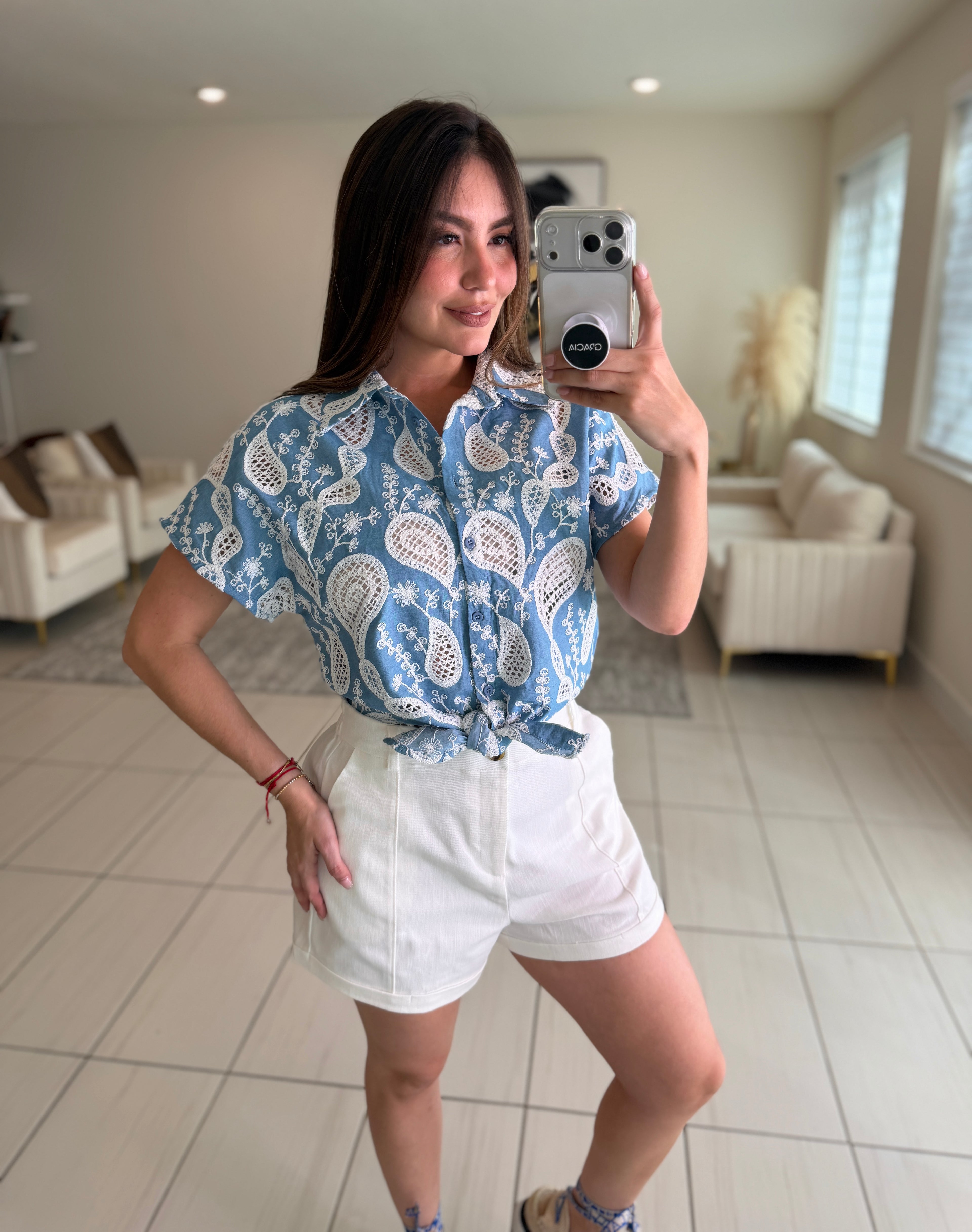 Regal Charm Eyelet Denim Top