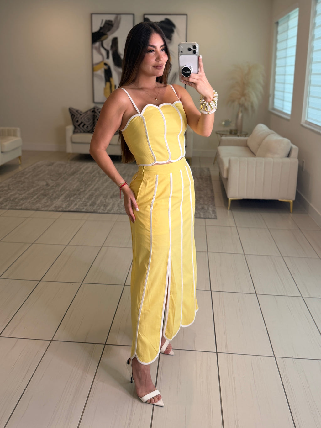 Delicate Clouds Yellow Skirt Set